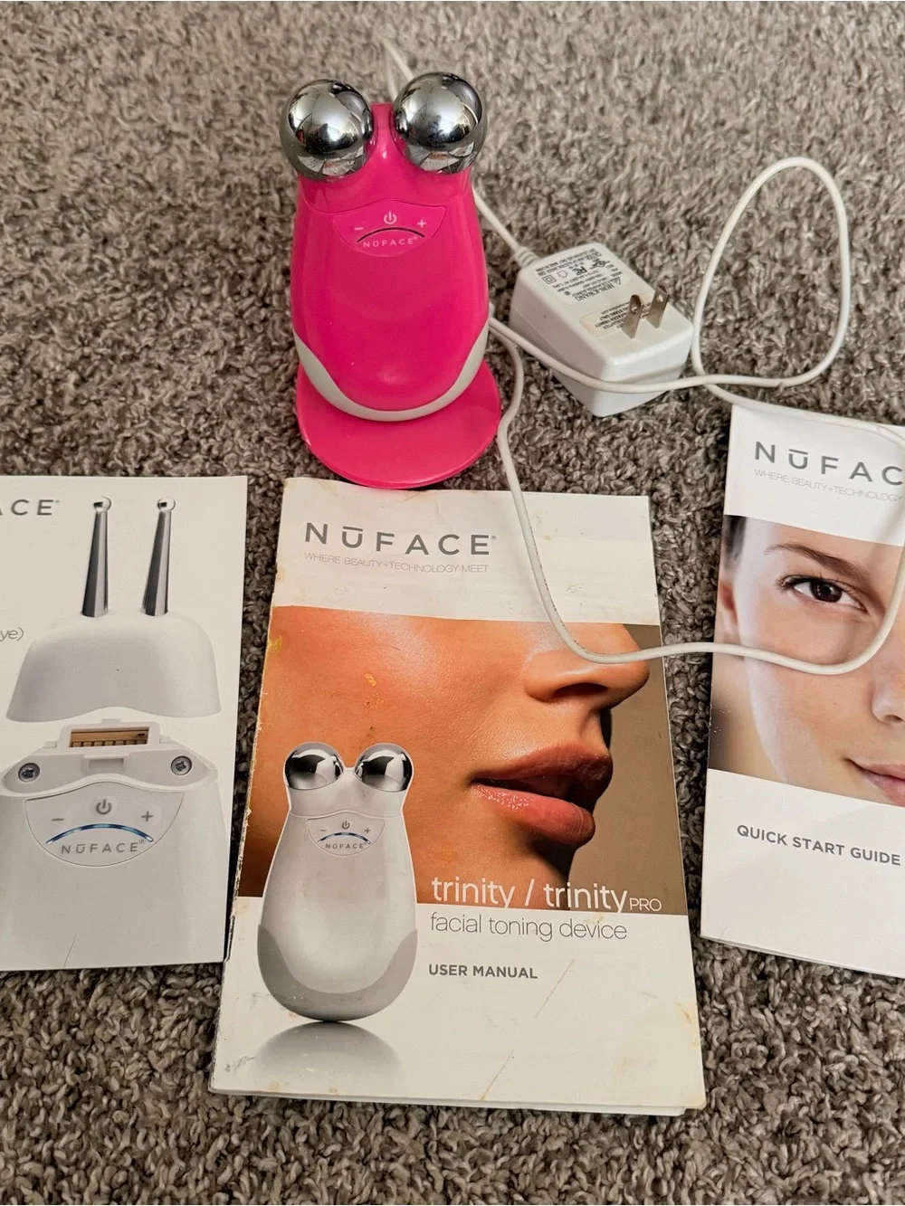 NuFACE Trinity Pink Facial Toning Device w/ Charging Stand, Adapter, Manuals